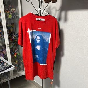 Red Graphic T-Shirt with Mona Lisa Print